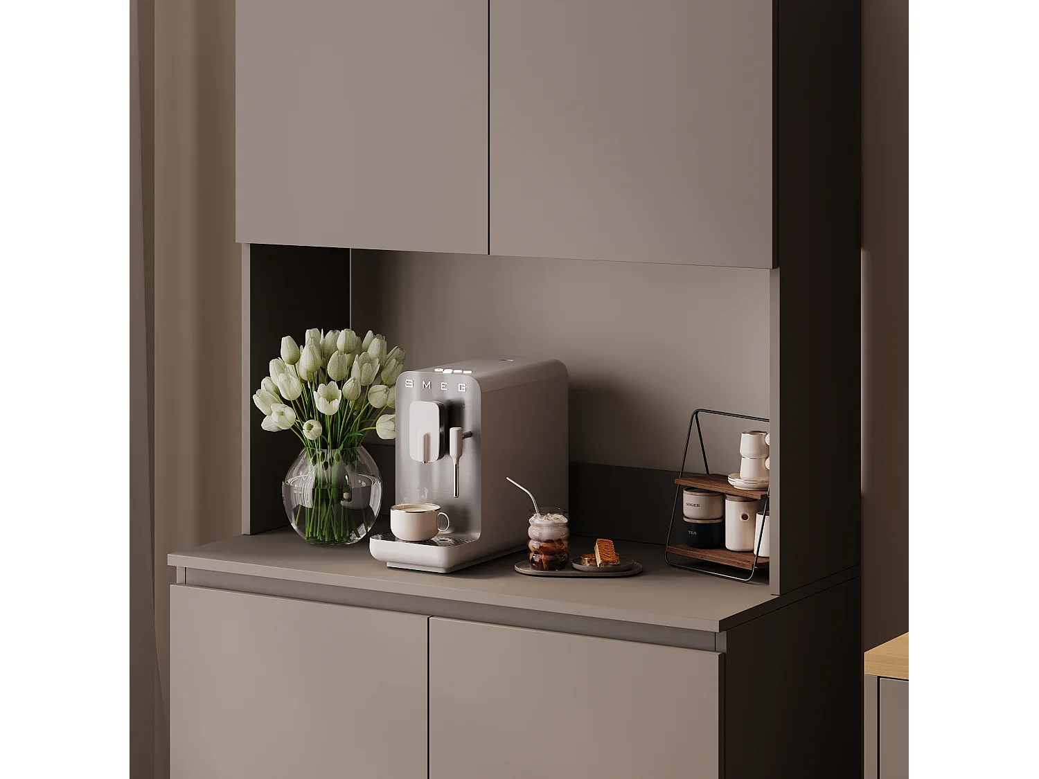 Meuble de cuisine haut ESTER – Vitrine, buffet et plan de travail 100x50 cm – Style campagne