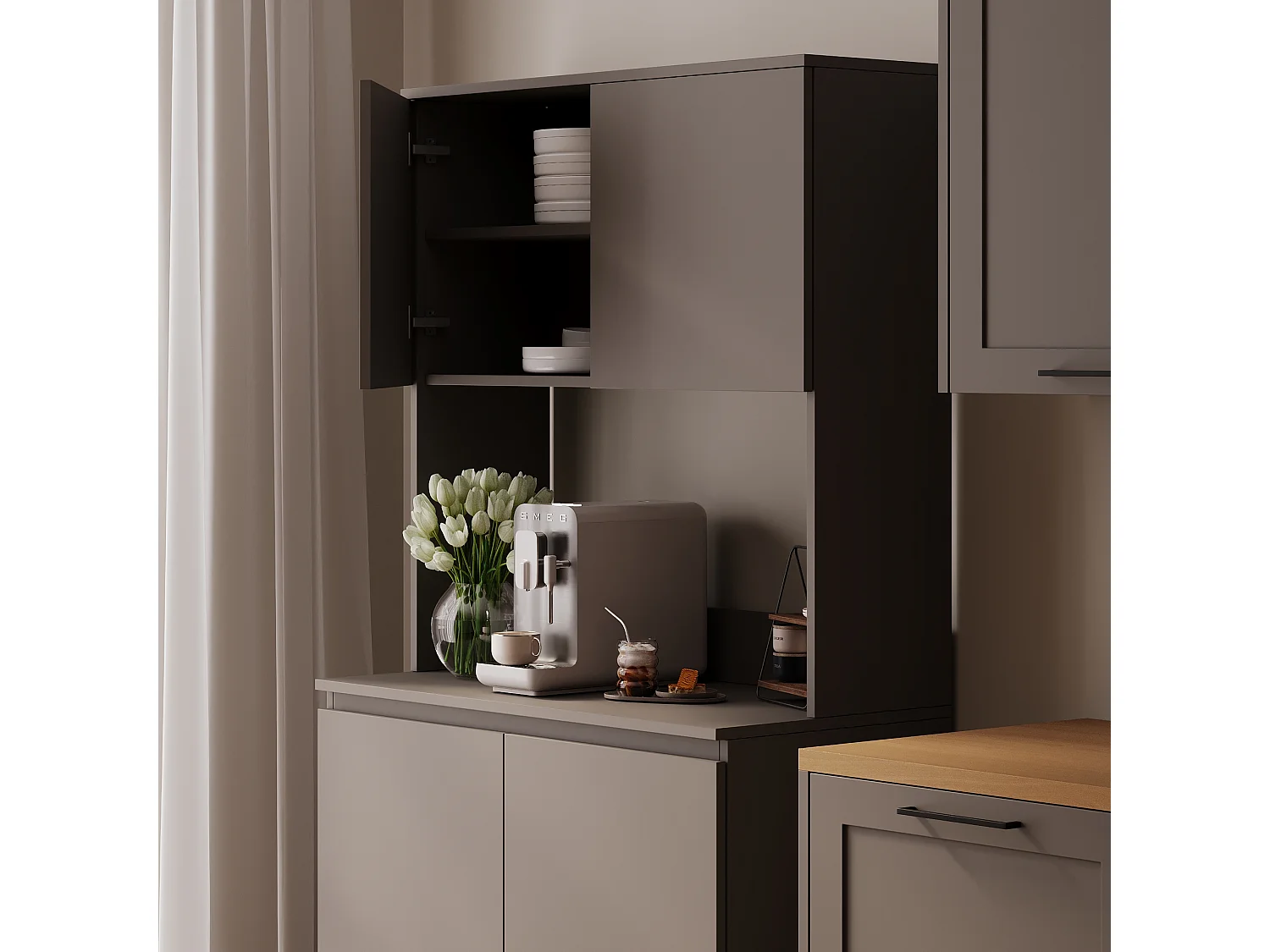 Meuble de cuisine haut ESTER – Vitrine, buffet et plan de travail 100x50 cm – Style campagne