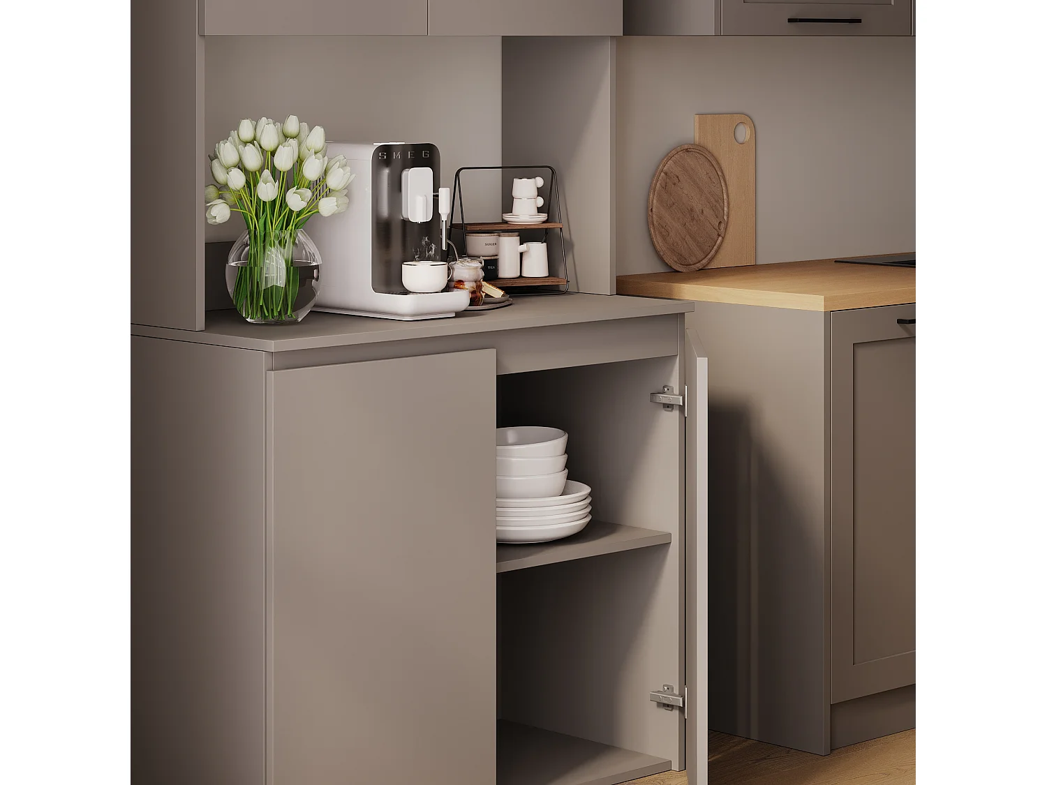 Meuble de cuisine haut ESTER – Vitrine, buffet et plan de travail 100x50 cm – Style campagne