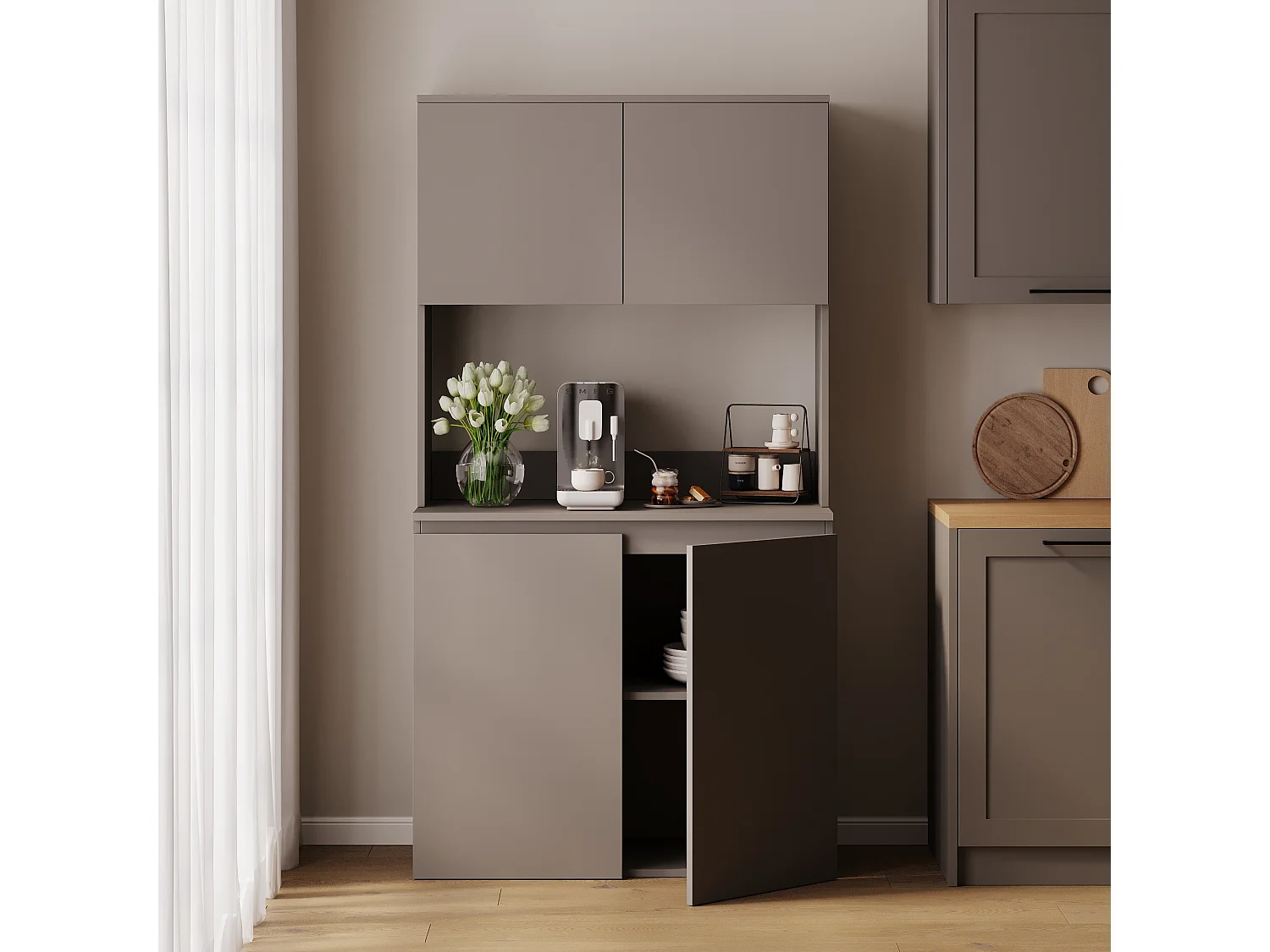 Meuble de cuisine haut ESTER – Vitrine, buffet et plan de travail 100x50 cm – Style campagne