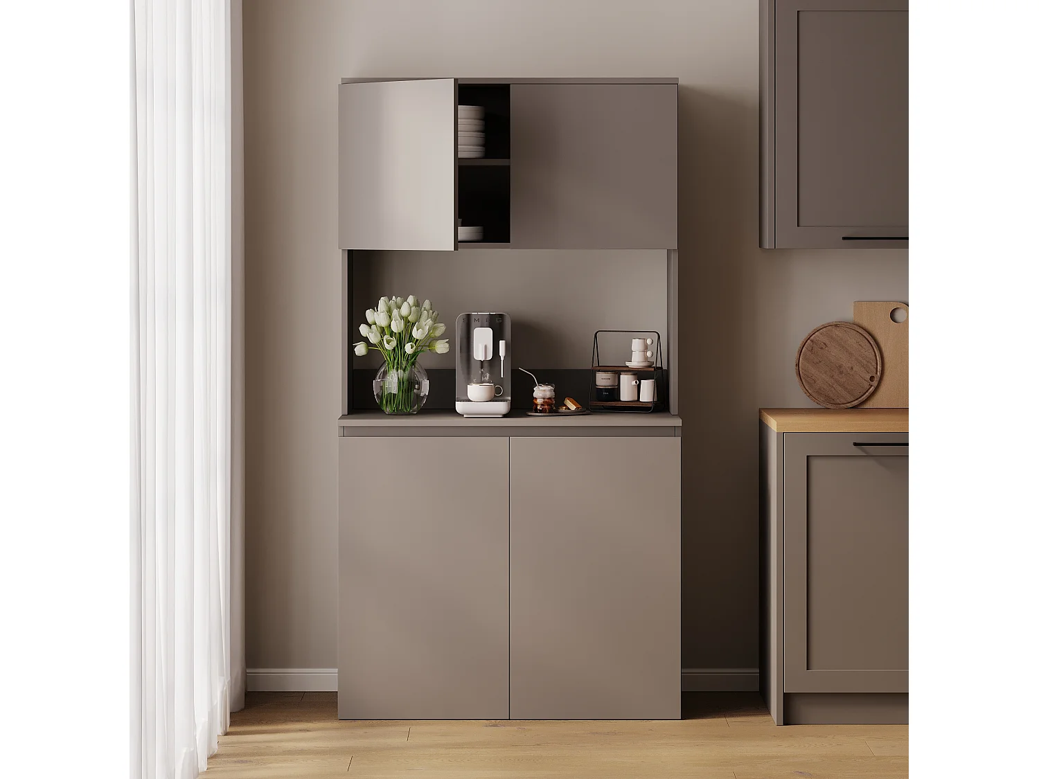 Meuble de cuisine haut ESTER – Vitrine, buffet et plan de travail 100x50 cm – Style campagne