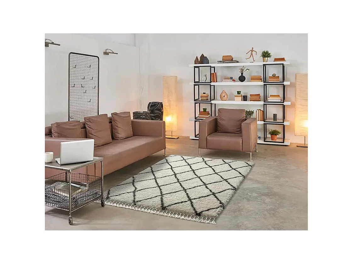 Tapis intérieur - shaggy uni - blanc - 60 x 120 cm - SAMIRA