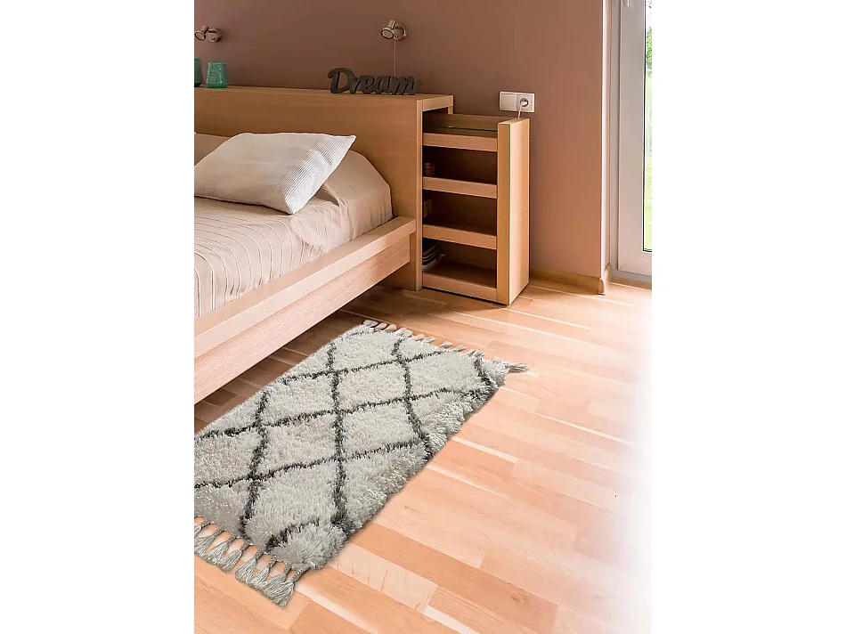 Tapis intérieur - shaggy uni - blanc - 60 x 120 cm - SAMIRA