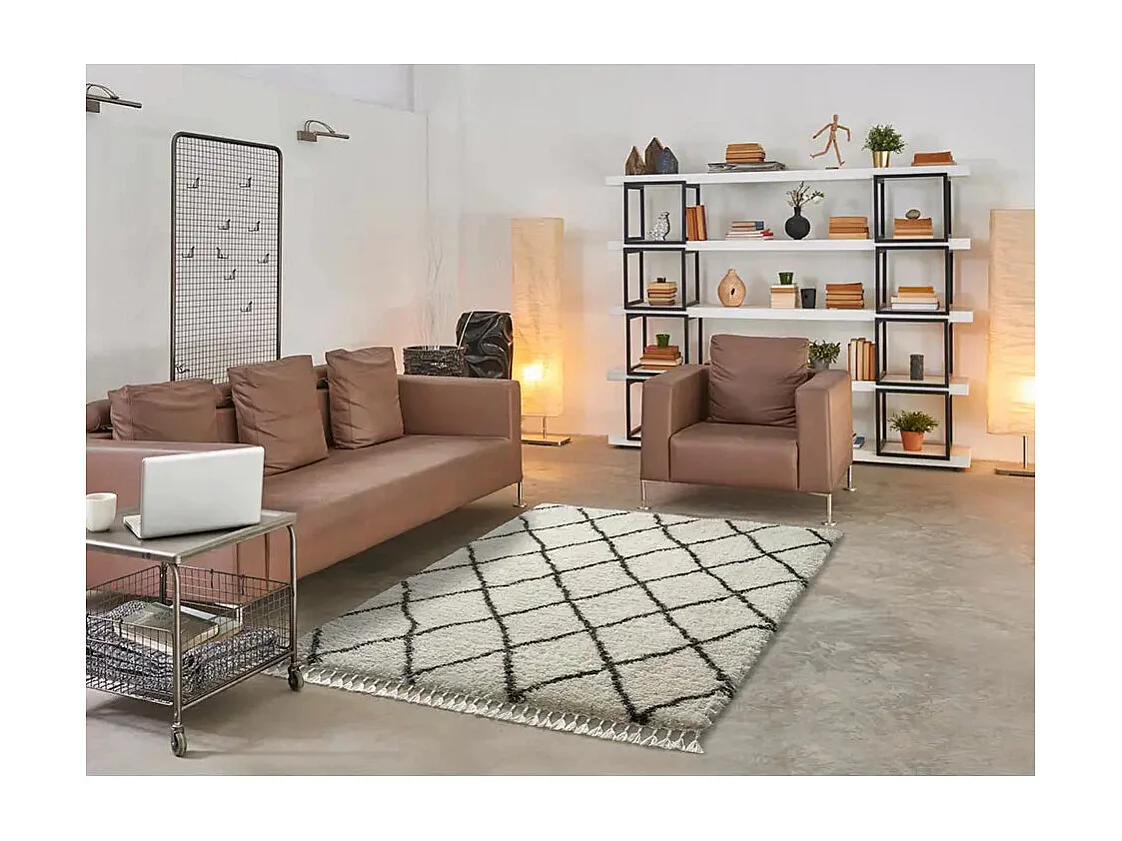 Tapis intérieur - shaggy uni - blanc - 60 x 120 cm - SAMIRA