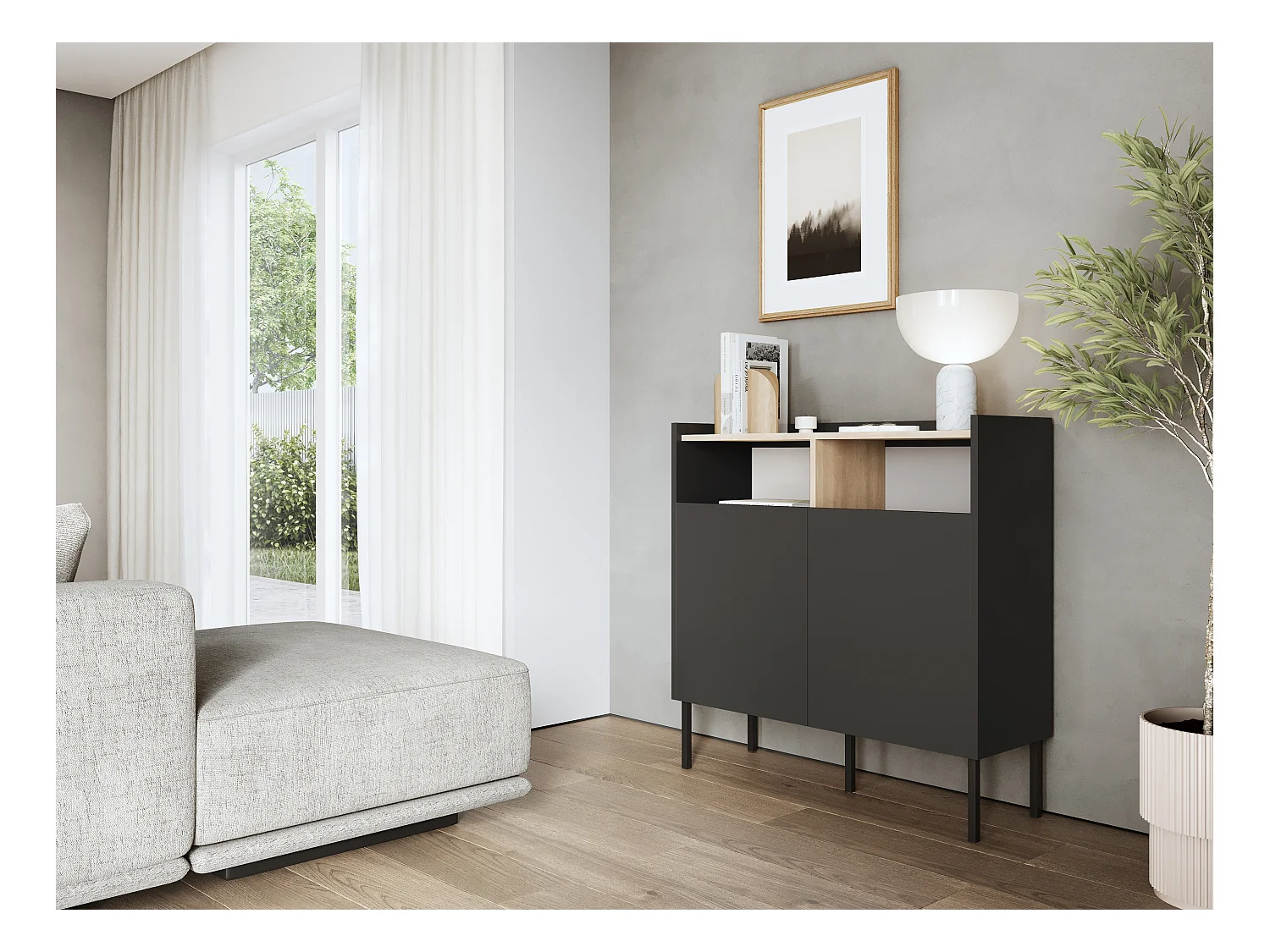 Commode 100 x 35 x 100 cm - Buffet avec portes, pieds en métal, meuble de salon mat