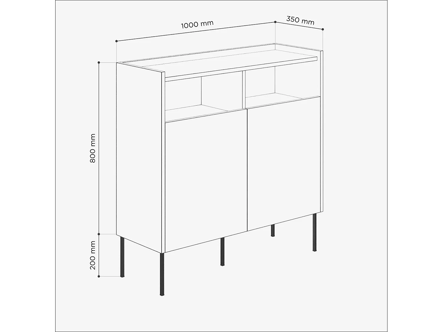 Commode 100 x 35 x 100 cm - Buffet avec portes, pieds en métal, meuble de salon mat