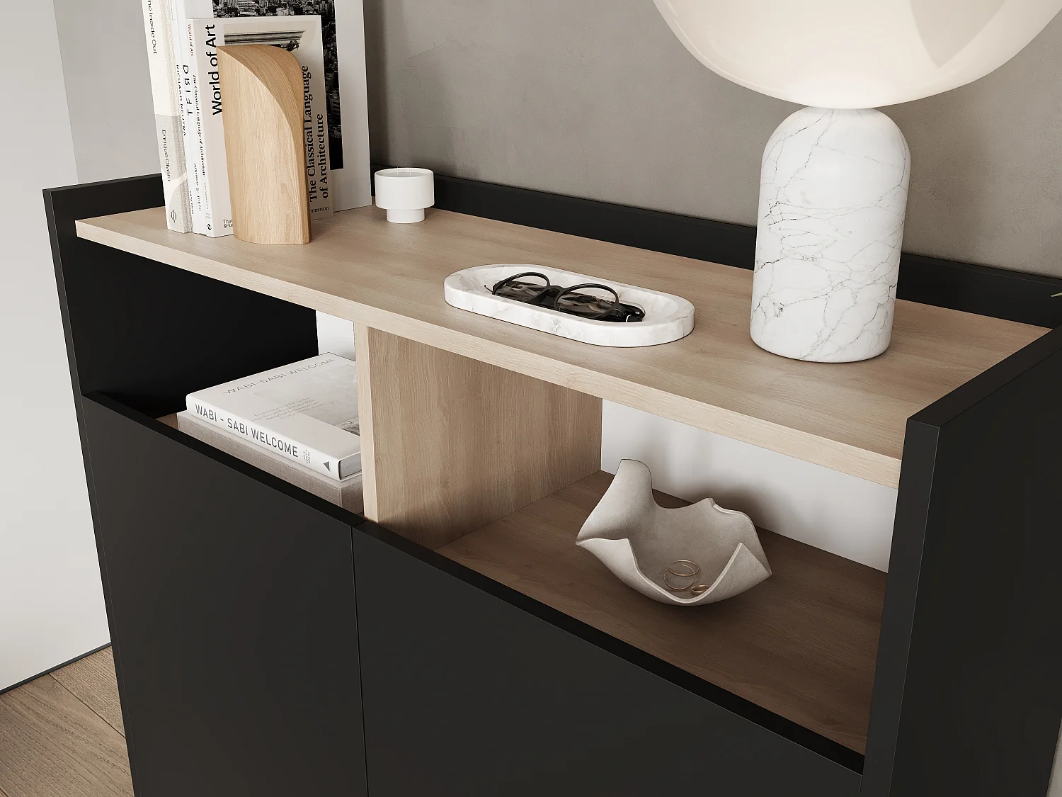 Aparador 100 x 35 x 100 cm - Mueble con puertas, patas de metal, acabado mate para salón