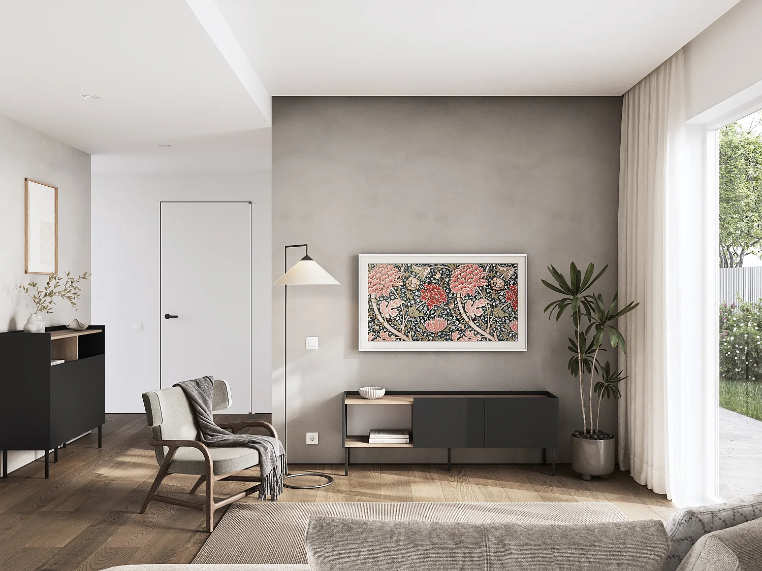 Aparador 100 x 35 x 100 cm - Mueble con puertas, patas de metal, acabado mate para salón