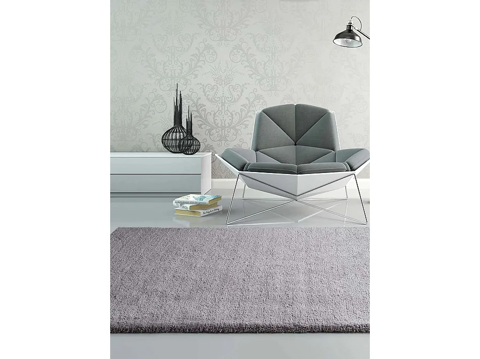 Tapis intérieur - shaggy uni - argent - 80 x 150 cm - SHANGHAI