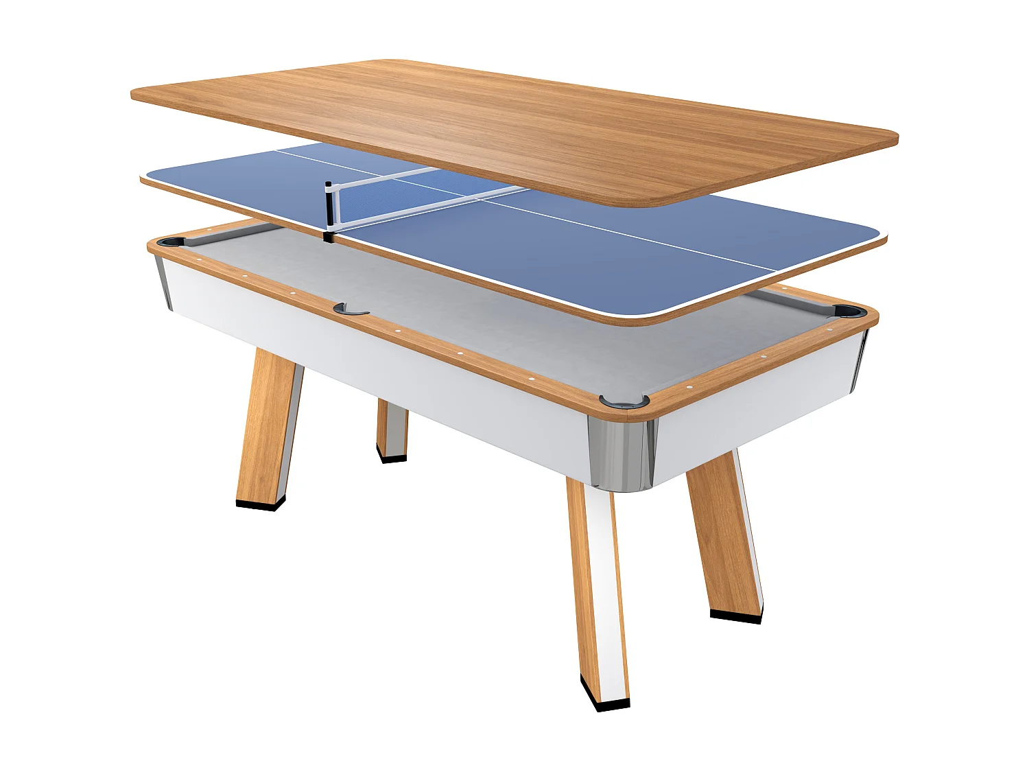 Table transformable - Billard & Ping-pong - Coloris naturel clair et blanc - L213 x l112 x H81 cm - SASTALA