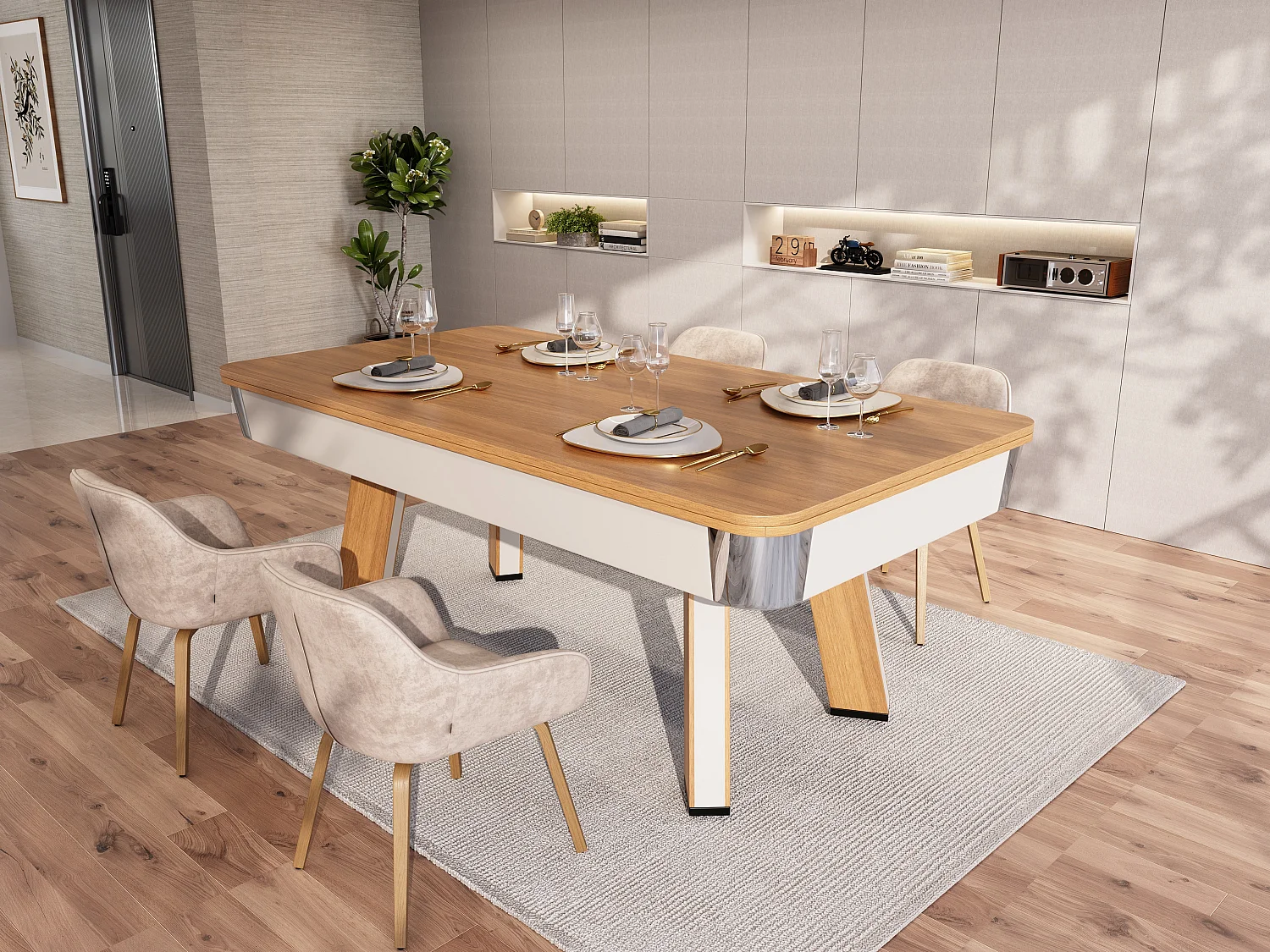 Table transformable - Billard & Ping-pong - Coloris naturel clair et blanc - L213 x l112 x H81 cm - SASTALA