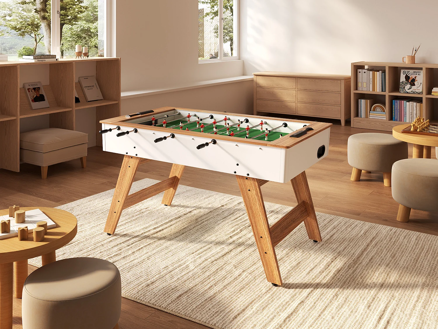 Baby foot en MDF - Coloris naturel clair et blanc -  L141 x l76 x H88 cm - PIRNA