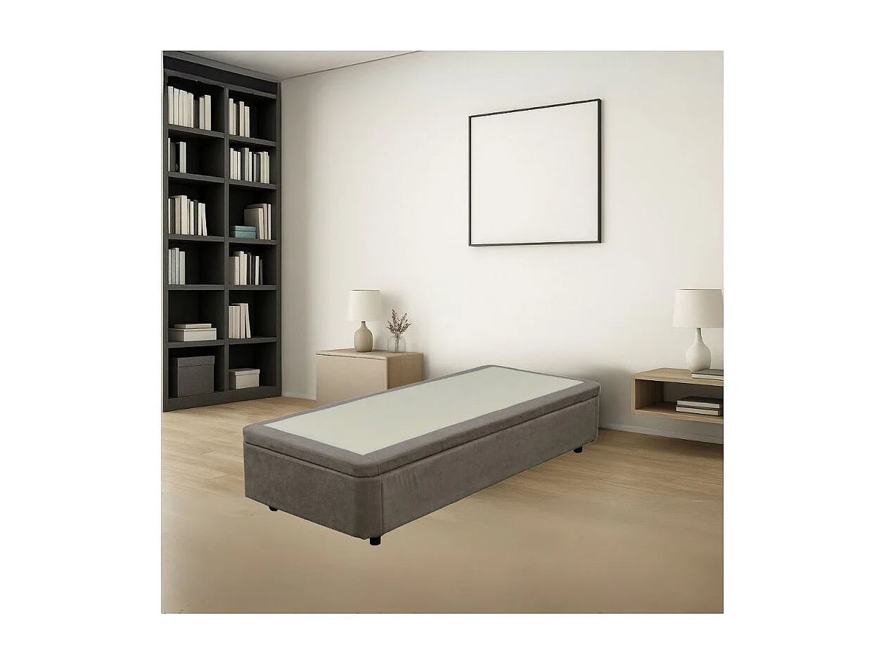 Letto singolo Sommier con contenitore in tessuto taupe 82x192x39H – Praticità compatta
