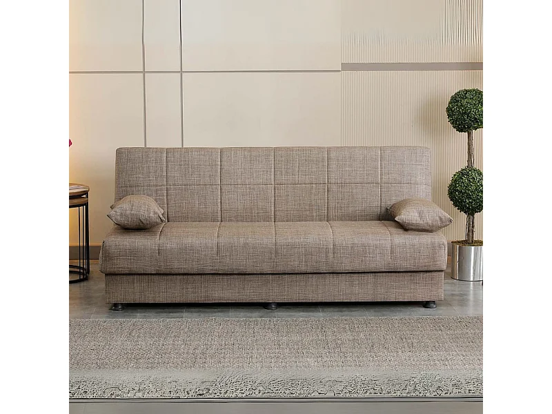 Divano letto Moon senza braccioli con contenitore colore Camel 180x81x83H