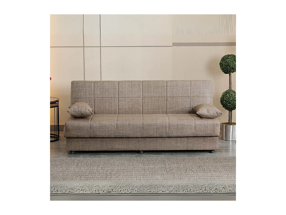Divano letto Moon senza braccioli con contenitore colore Camel 180x81x83H