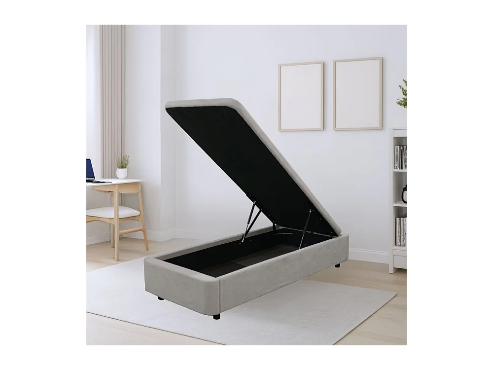 Letto singolo Sommier con contenitore in tessuto grigio 82x192x39H – Praticità compatta