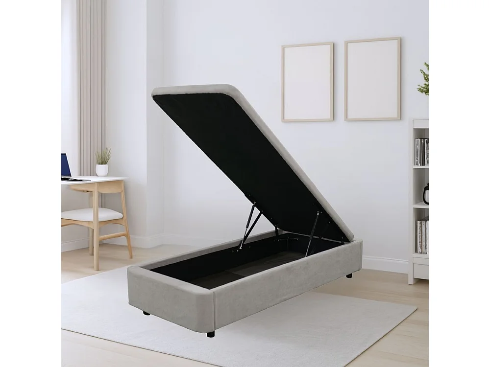 Letto singolo Sommier con contenitore in tessuto grigio 82x192x39H – Praticità compatta