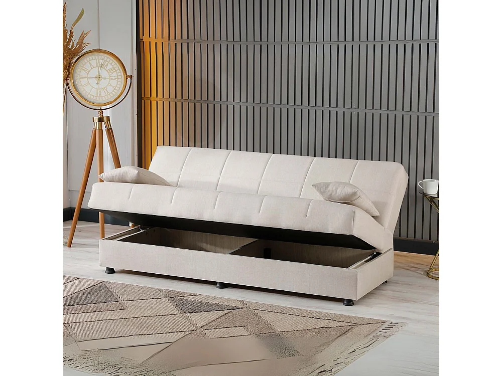 Divano letto Moon senza braccioli con contenitore colore Crema 180x81x83H