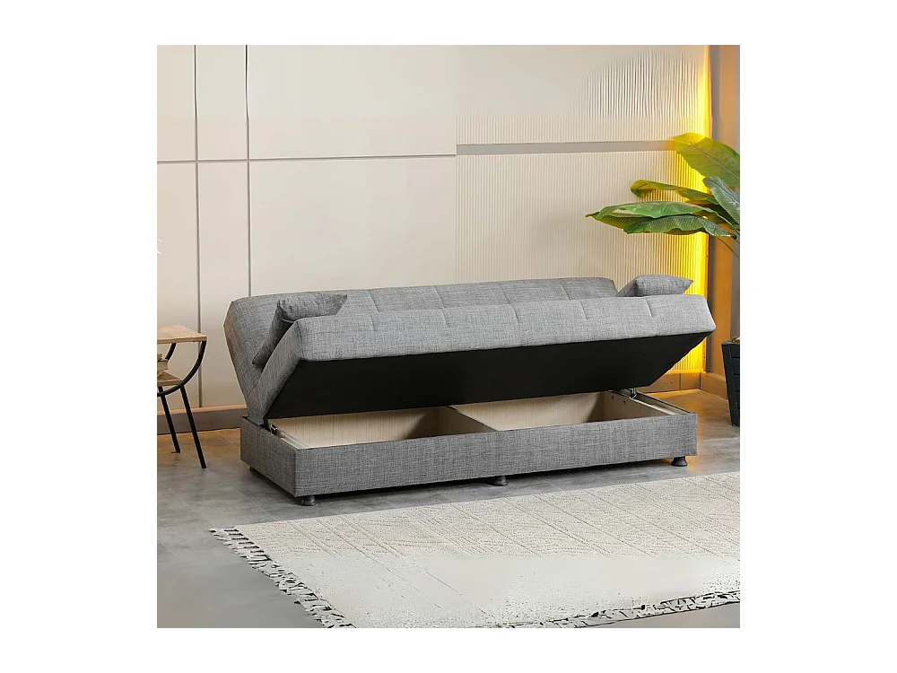 Divano letto Moon senza braccioli con contenitore colore grigio 180x81x83H