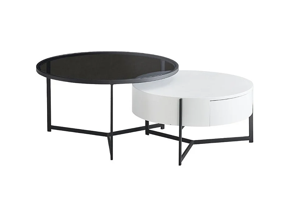 Tavolino rotondo da salotto Velvi bianco e nero – Eleganza funzionale in due livelli