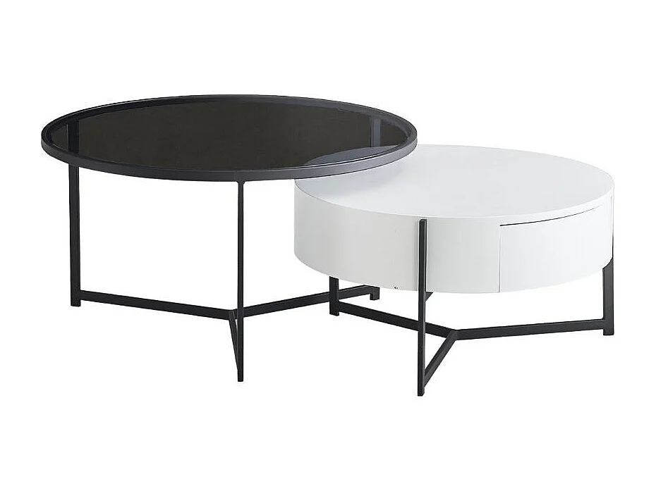 Tavolino rotondo da salotto Velvi bianco e nero – Eleganza funzionale in due livelli