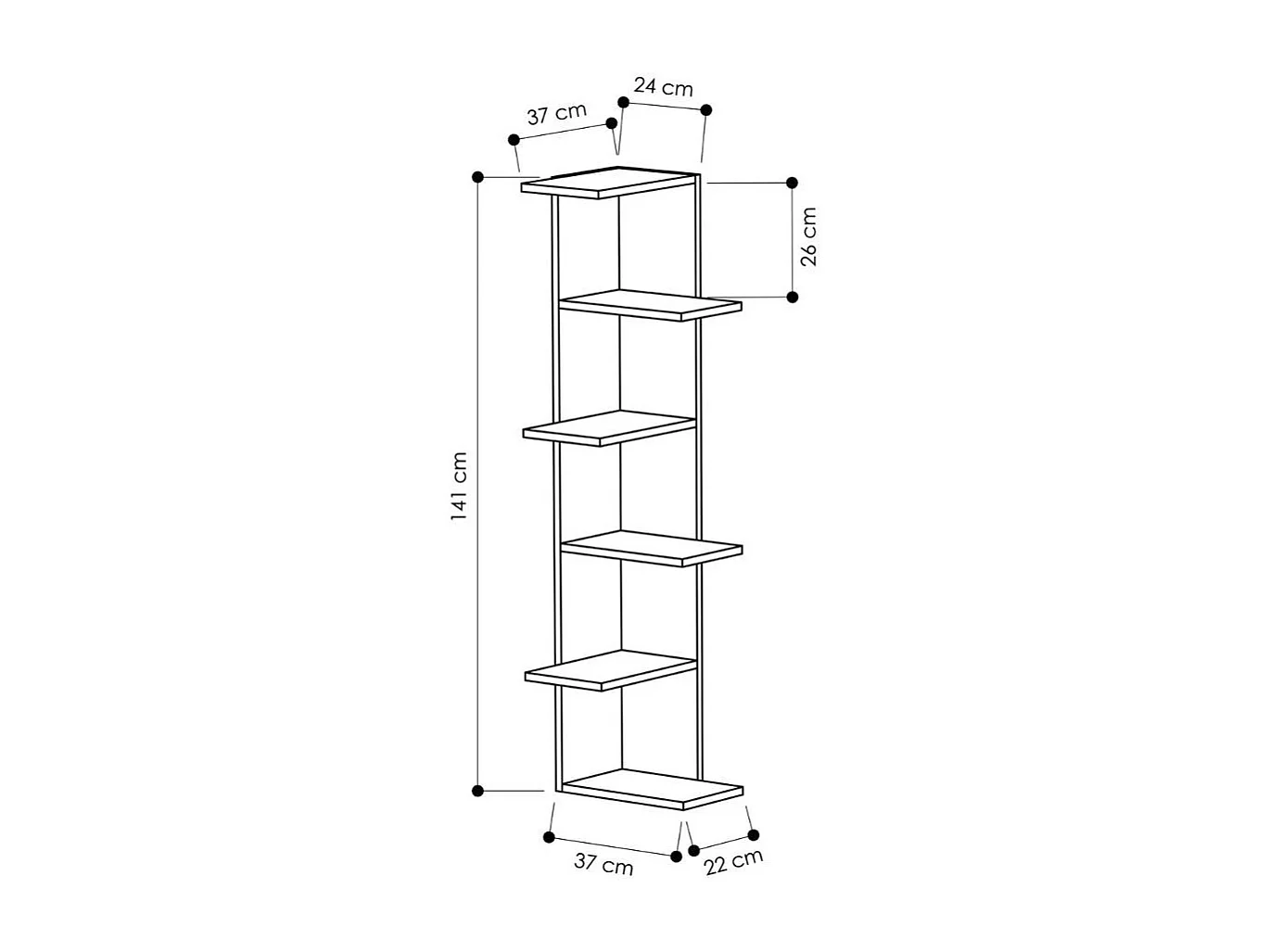 Libreria angolare Saso con 5 ripiani finitura cashmere 357x37x141H