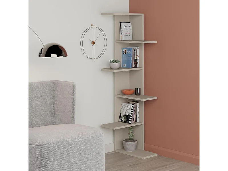 Libreria angolare Saso con 5 ripiani finitura cashmere 357x37x141H