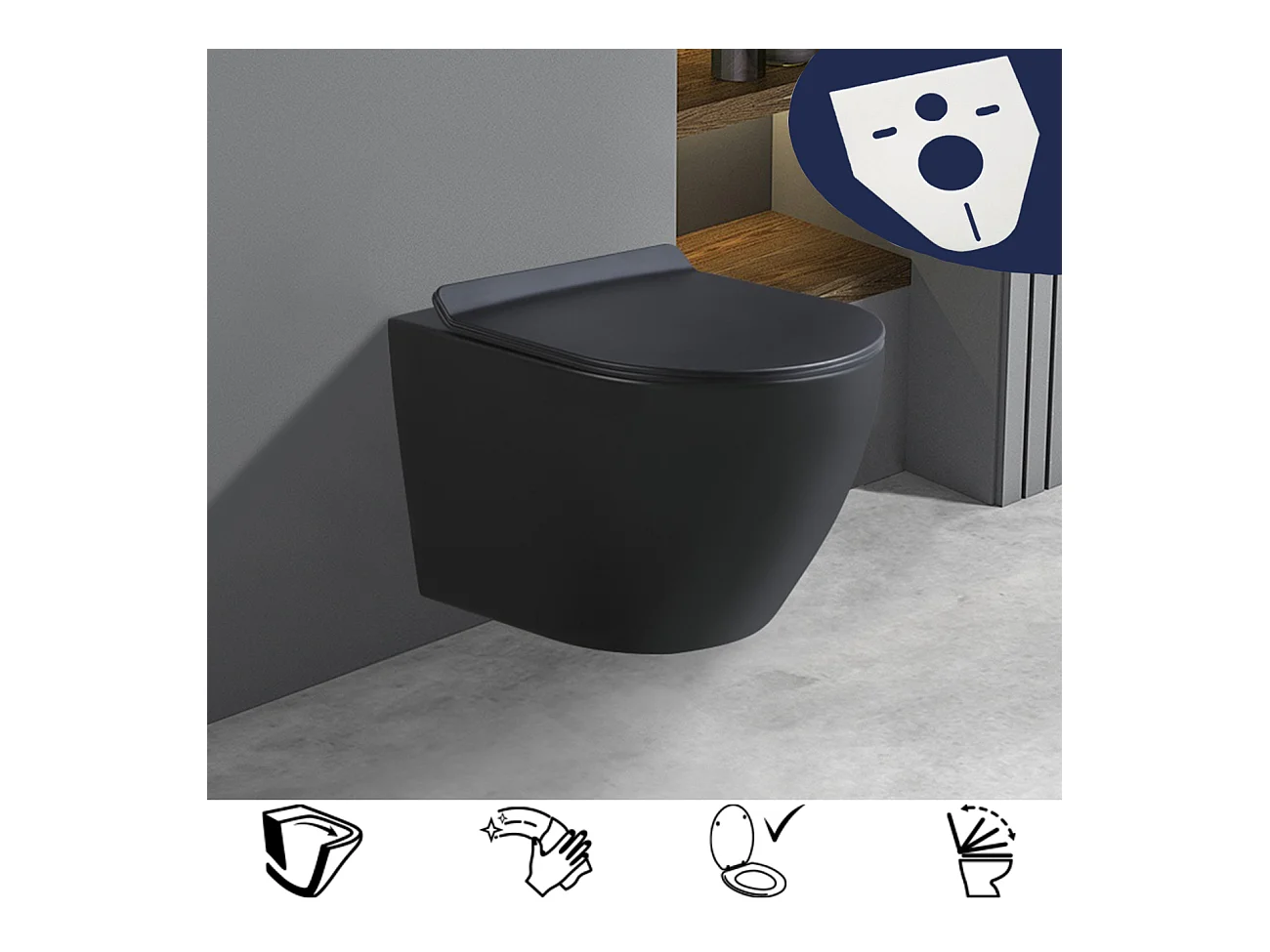 WC Toilettes : cuvette noire avec siège de toilette Slim Soft-Close