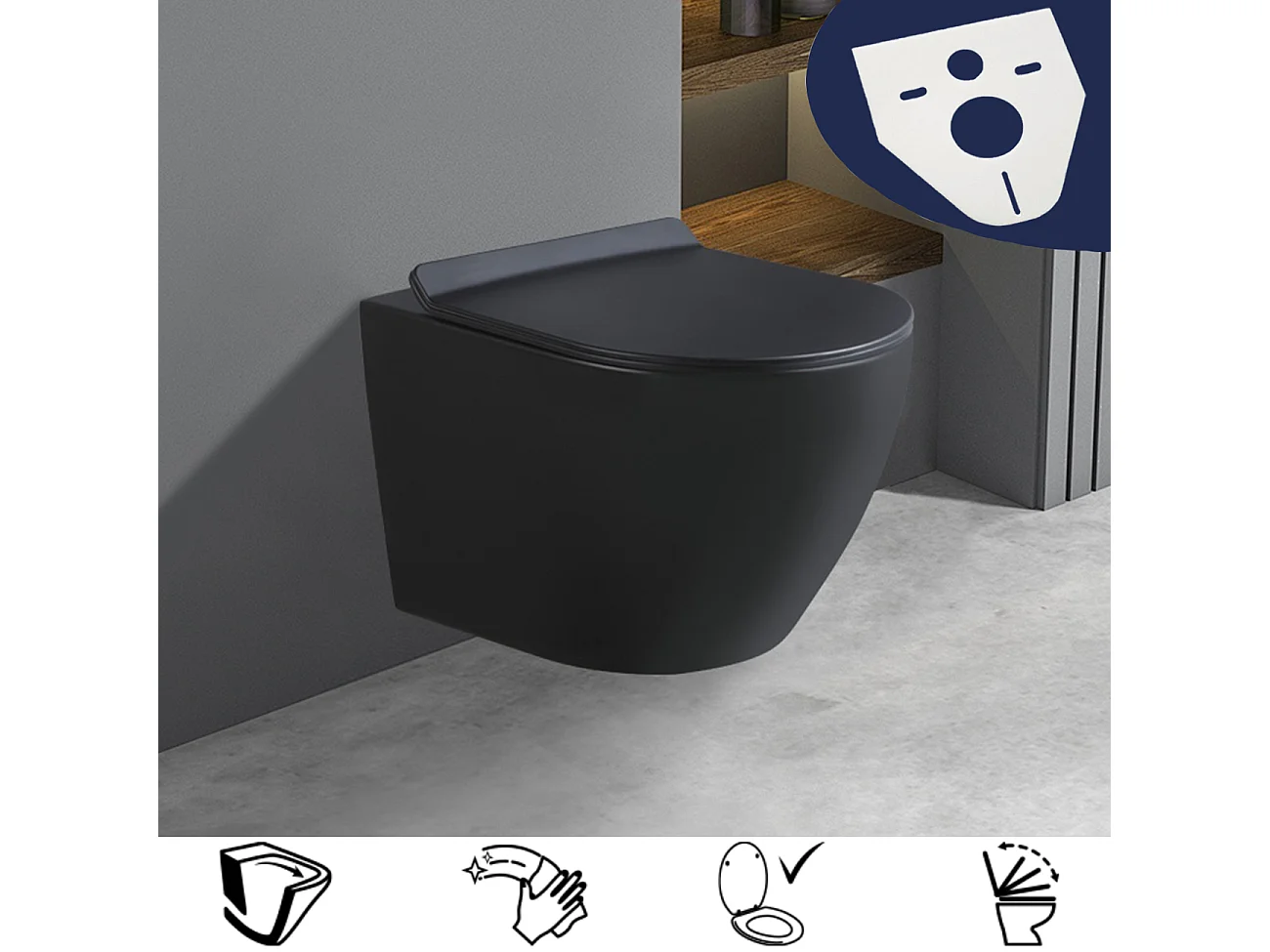 WC-Toilette: Schüssel Schwarz mit Klosettsitz Slim Soft-Close