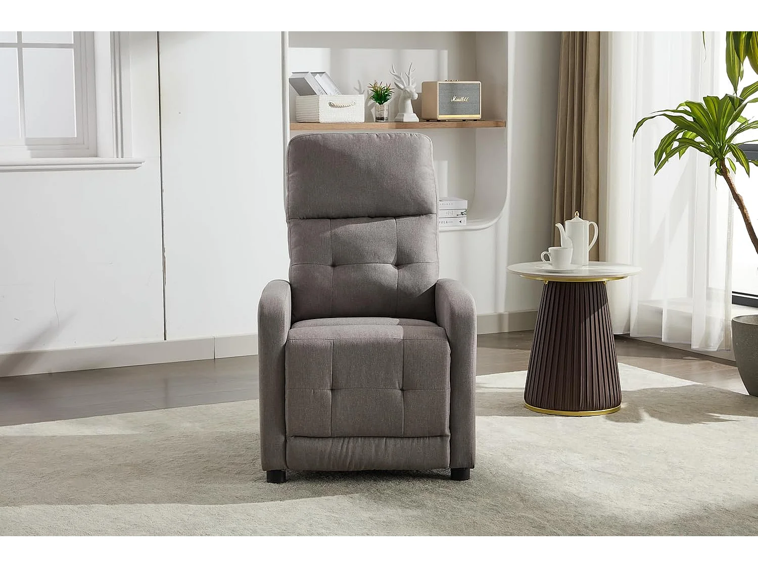 Sillón Relax con Reclinación Manual, Tapizado en Tela. Modelo Yum, Topo