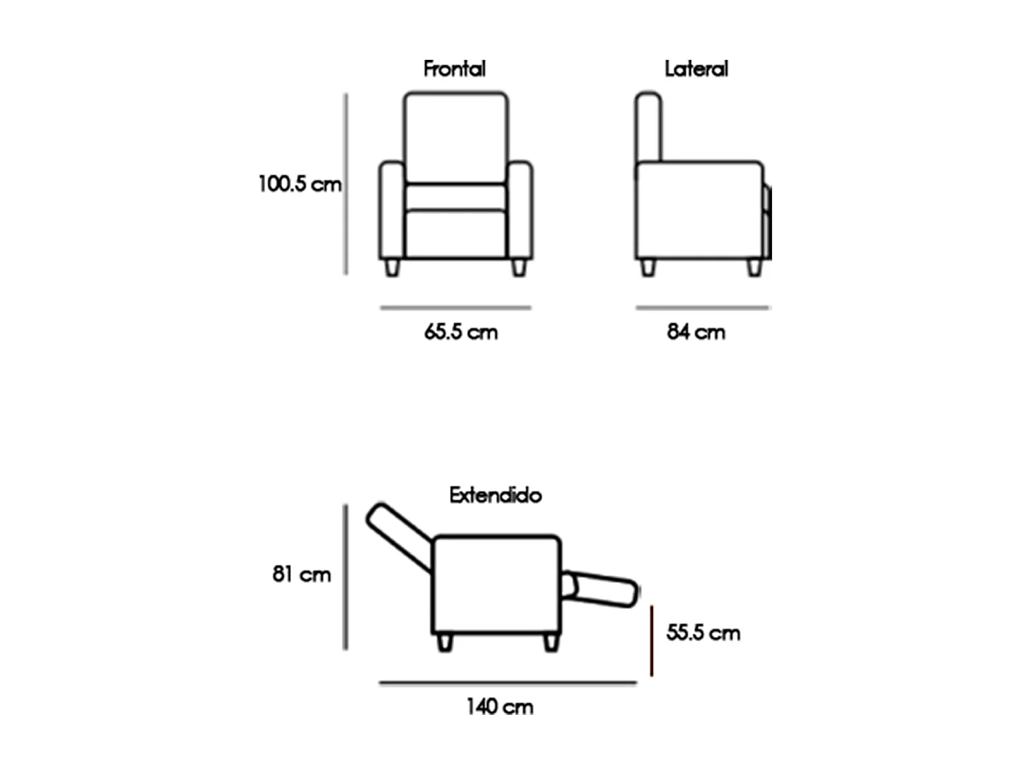 Sillón Relax con Reclinación Manual, Tapizado en Tela. Modelo Yum, Topo