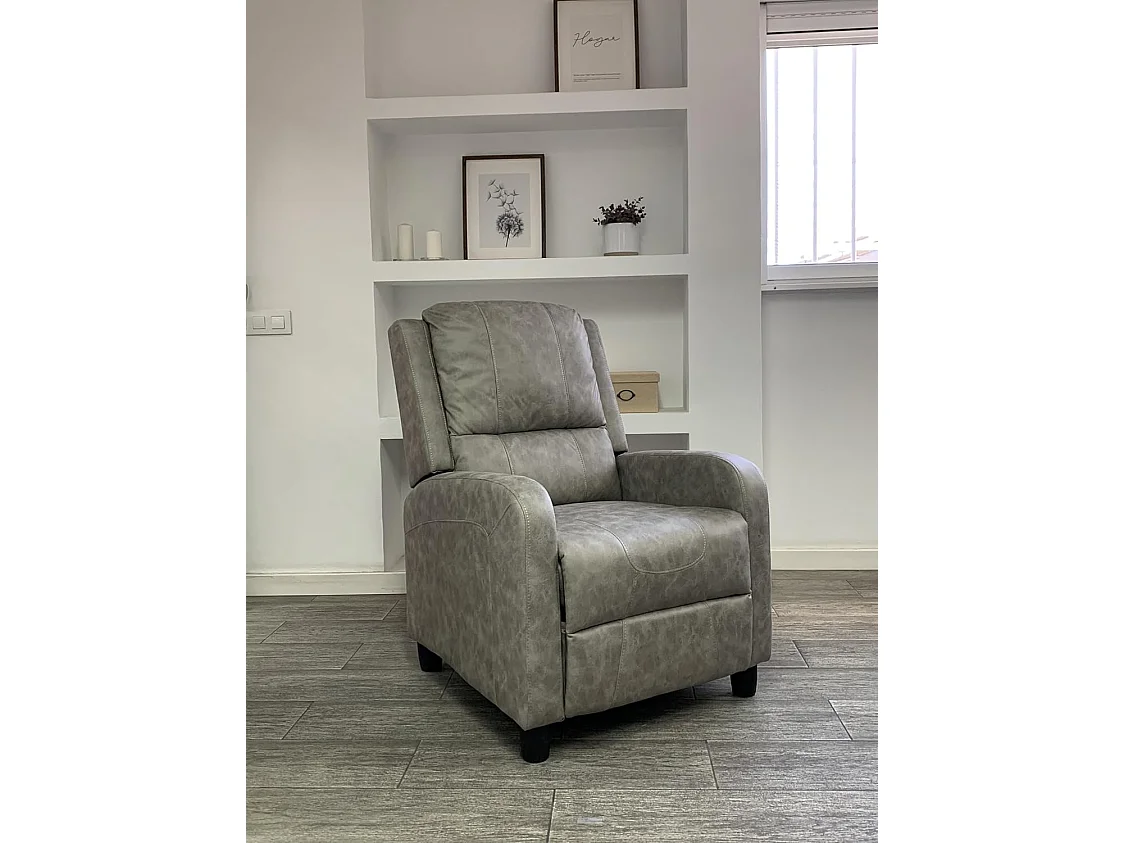 Sillón Relax con Reclinación Manual, Tapizado en Microfibra, Modelo Inés, Arena