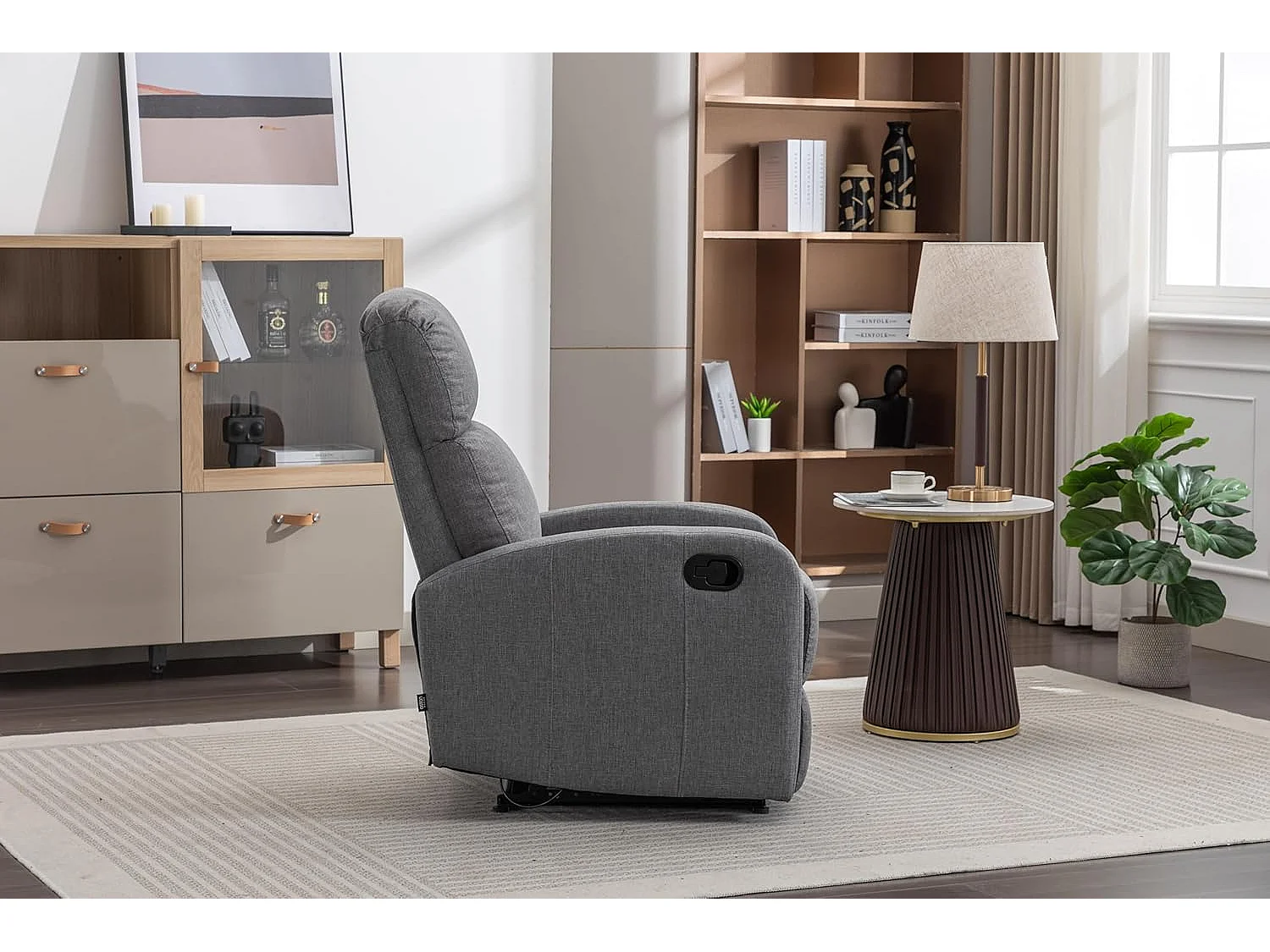 Sillón Relax con Reclinación Manual, Tapizado en Tela, Modelo Premium, Gris