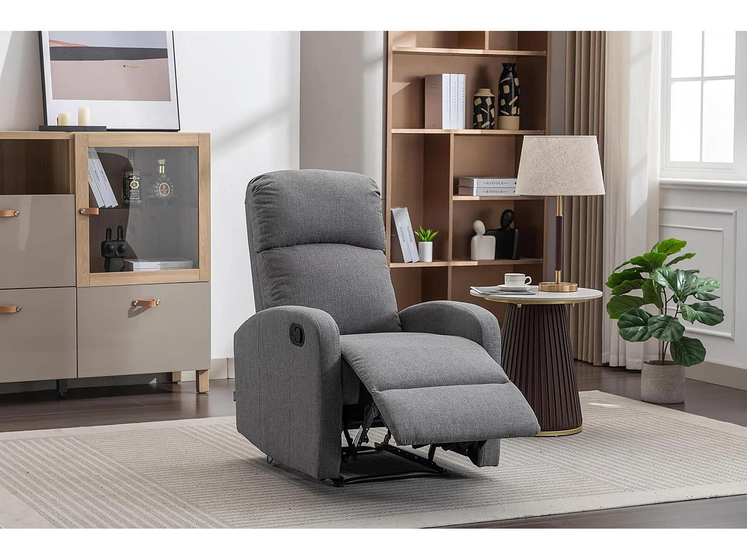 Sillón Relax con Reclinación Manual, Tapizado en Tela, Modelo Premium, Gris