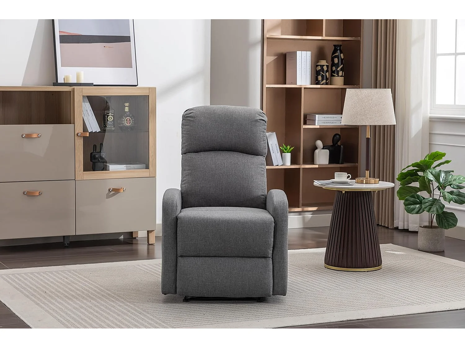 Sillón Relax con Reclinación Manual, Tapizado en Tela, Modelo Premium, Gris