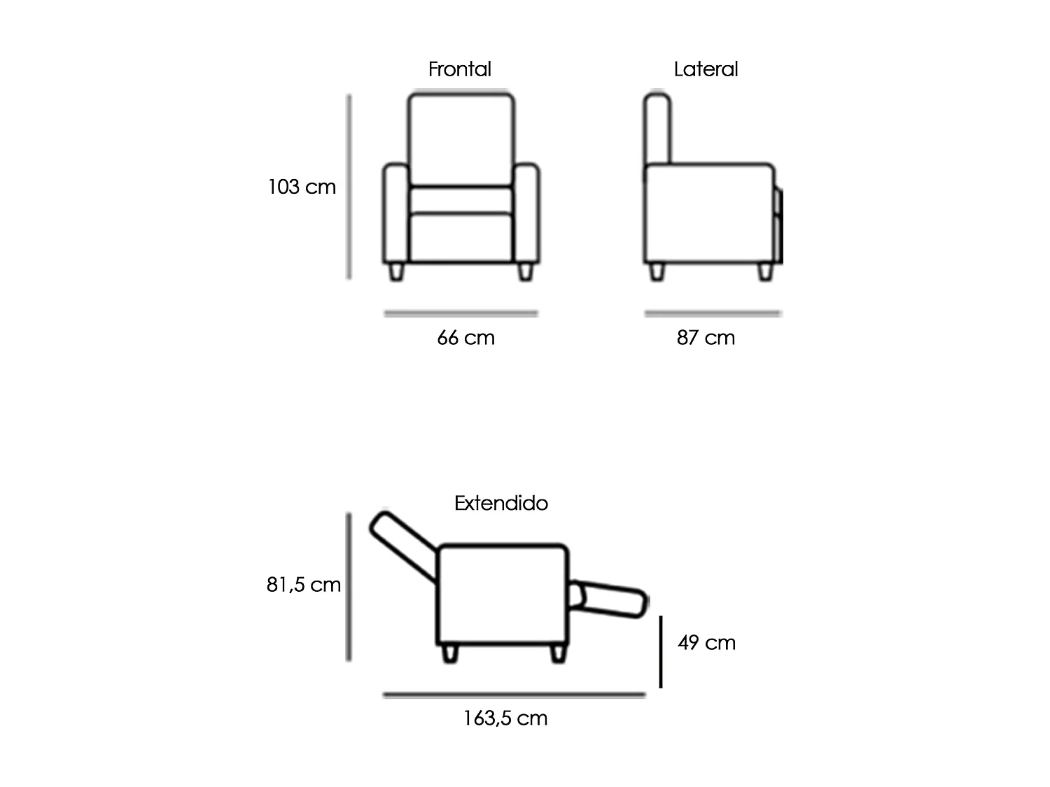 Sillón Relax con Reclinación Manual, Tapizado en Tela, Modelo Premium, Gris