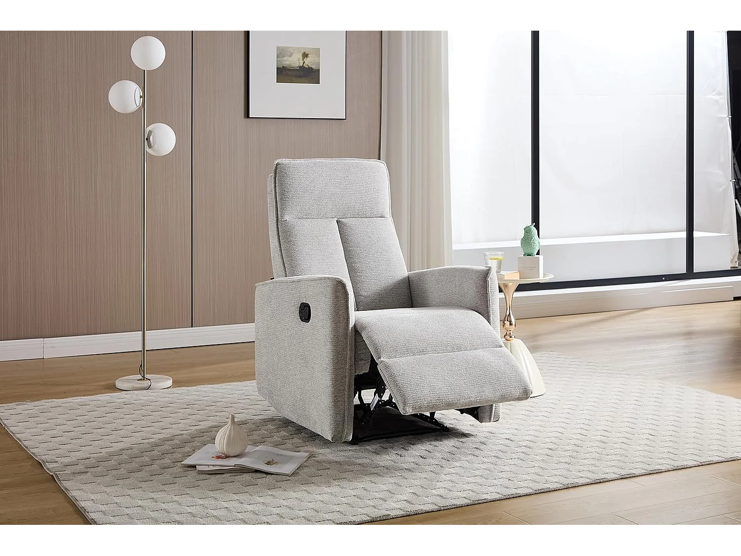 Sillón Relax con Reclinación Manual, Tejido Waterproof, Modelo Light, Arena