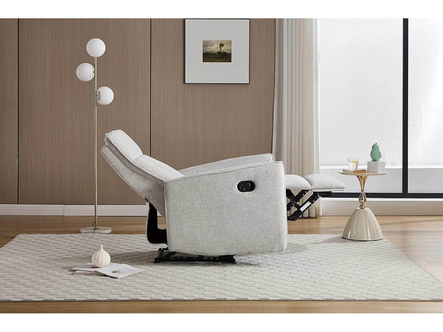 Sillón Relax con Reclinación Manual, Tejido Waterproof, Modelo Light, Arena