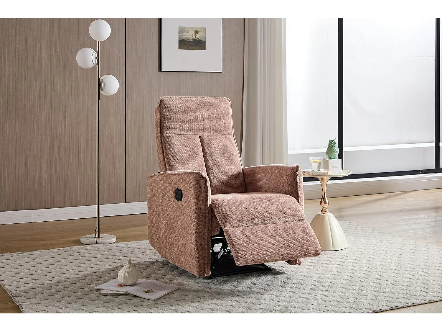 Sillón Relax con Reclinación Manual, Tejido Waterproof, Modelo Light, Salmón