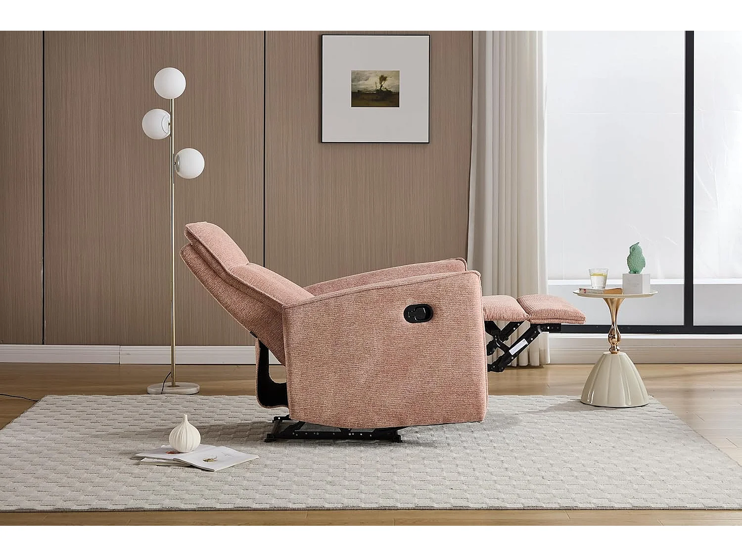 Sillón Relax con Reclinación Manual, Tejido Waterproof, Modelo Light, Salmón