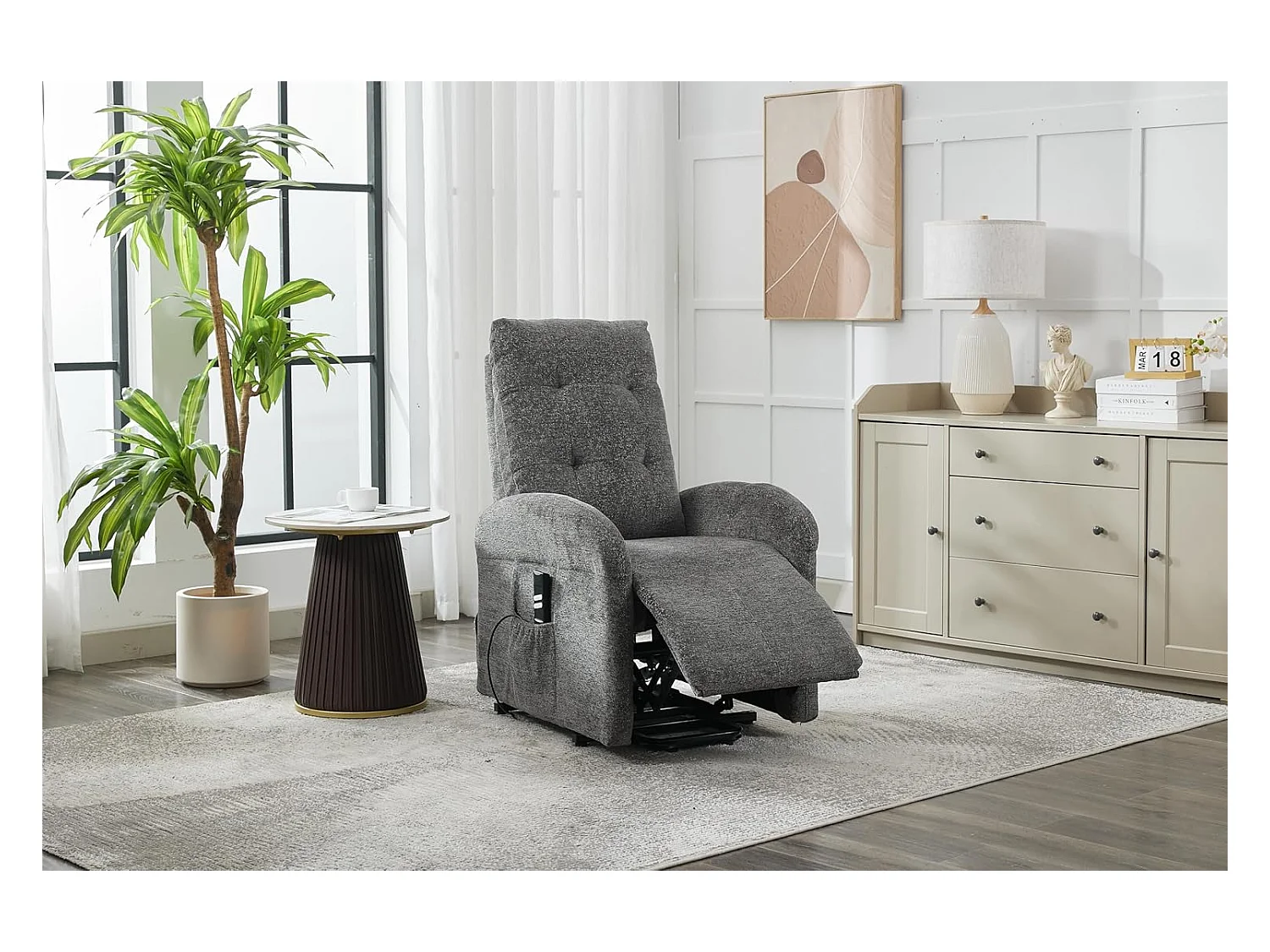 Sillón Relax Eléctrico 2 Motores, Reclinación Independiente, Función Auto-Ayuda, Gris