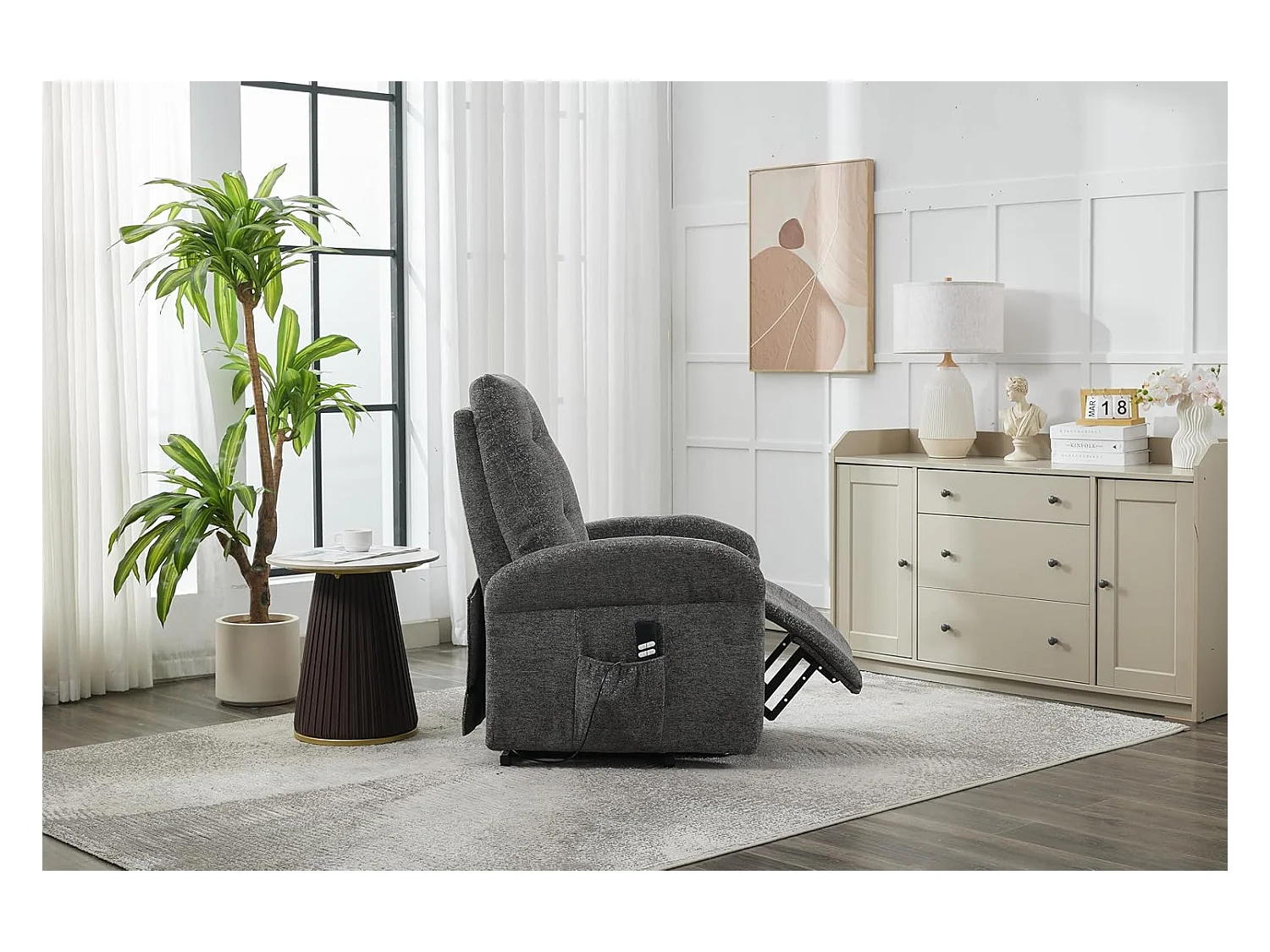 Sillón Relax Eléctrico 2 Motores, Reclinación Independiente, Función Auto-Ayuda, Gris