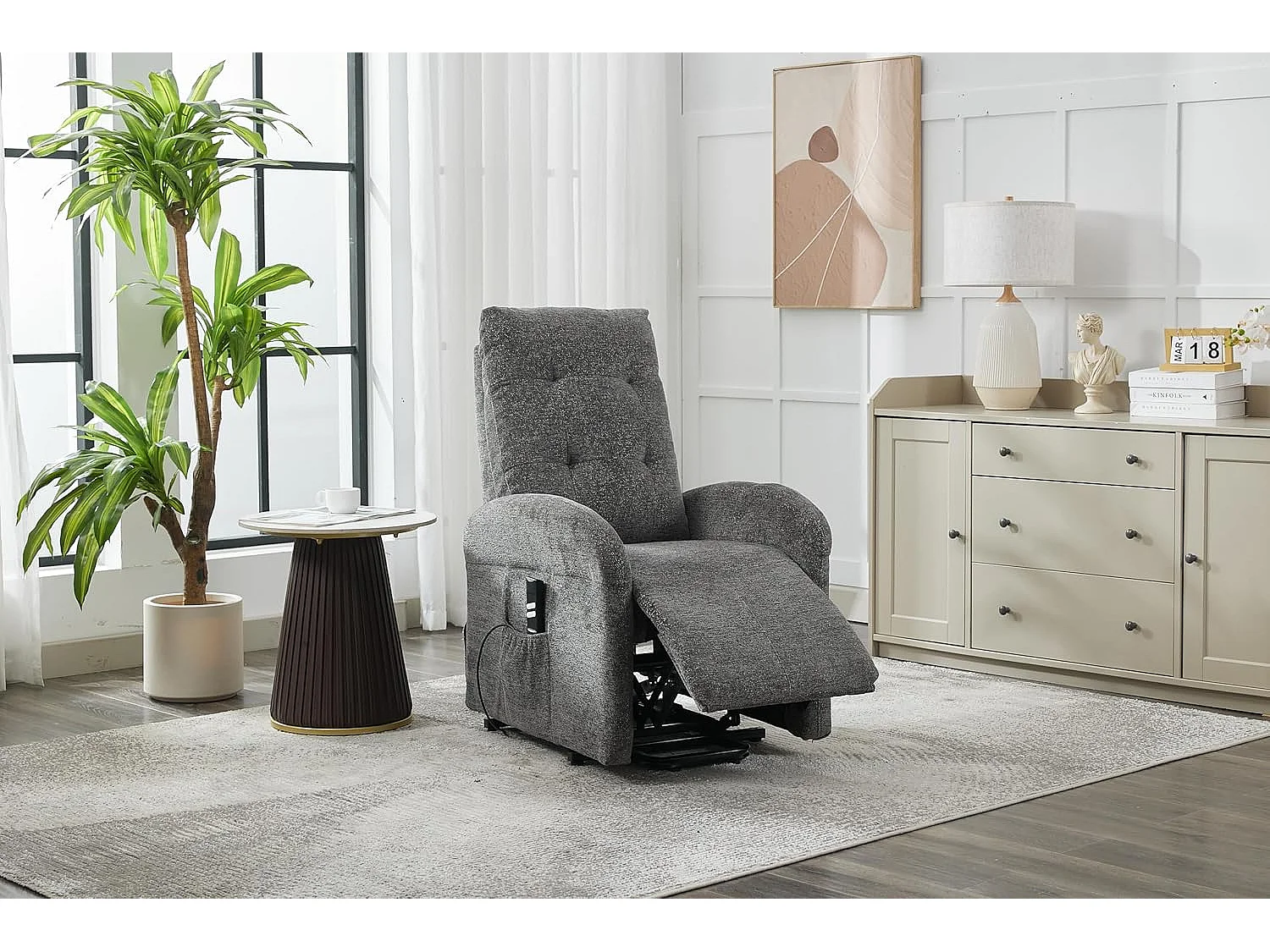 Sillón Relax Eléctrico 2 Motores, Reclinación Independiente, Función Auto-Ayuda, Gris