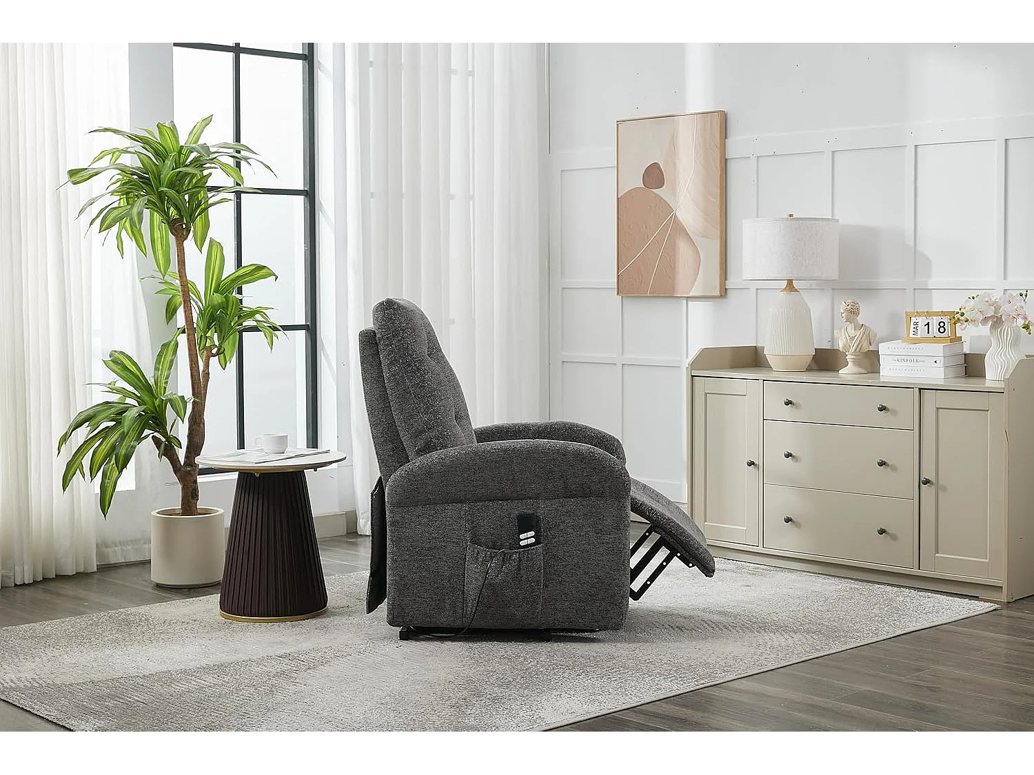 Sillón Relax Eléctrico 2 Motores, Reclinación Independiente, Función Auto-Ayuda, Gris