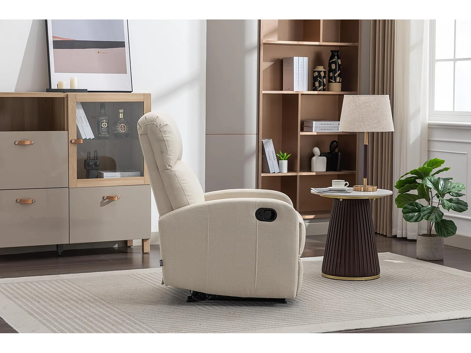 Sillón Relax con Reclinación Manual, Tapizado en Tela, Modelo Premium, Crema