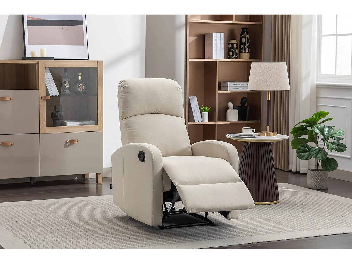 Sillón Relax con Reclinación Manual, Tapizado en Tela, Modelo Premium, Crema