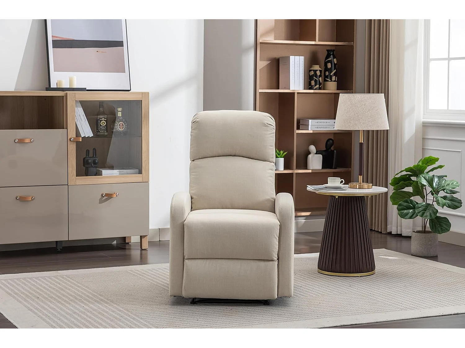 Sillón Relax con Reclinación Manual, Tapizado en Tela, Modelo Premium, Crema