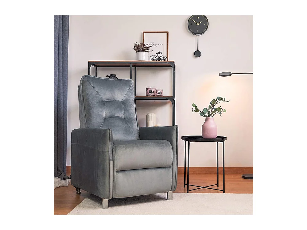 Sillón Relax con Reclinación Manual, Tapizado en Terciopelo, Modelo Lui, Gris