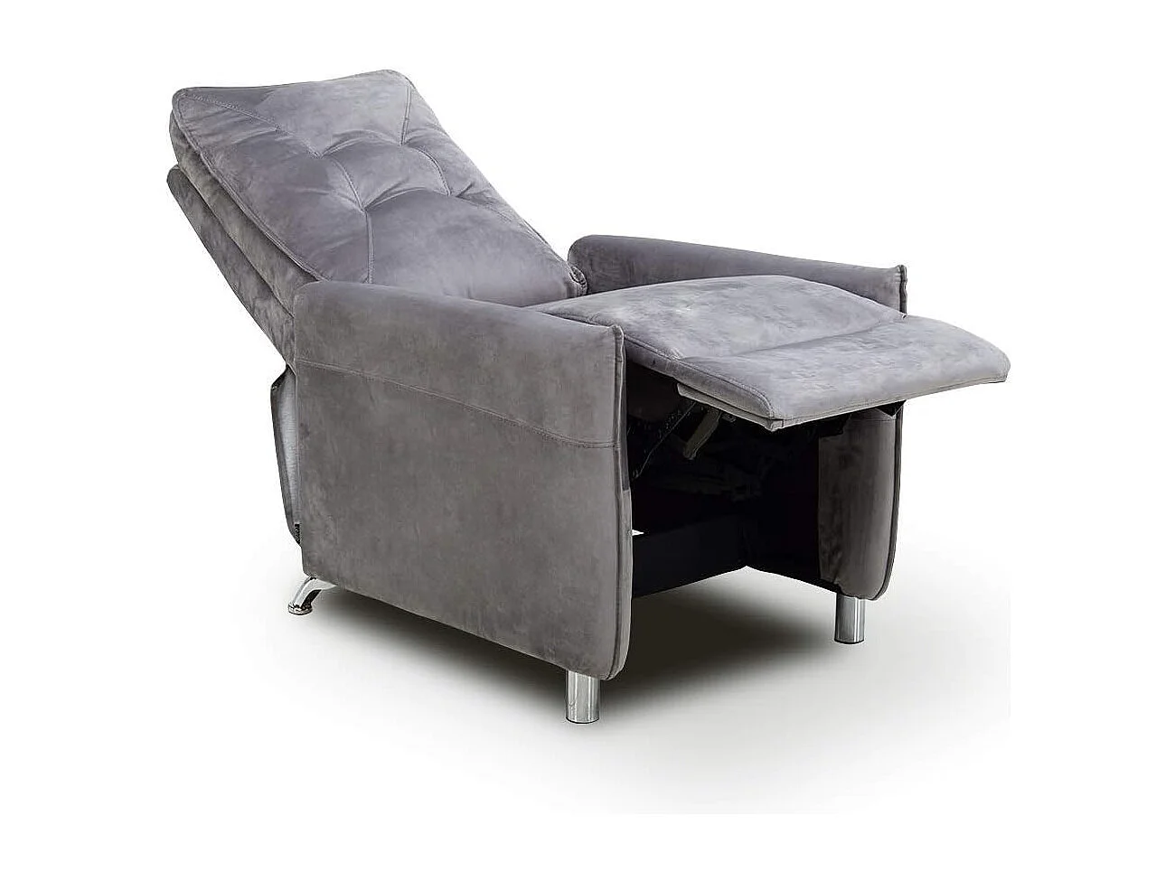 Sillón Relax con Reclinación Manual, Tapizado en Terciopelo, Modelo Lui, Gris