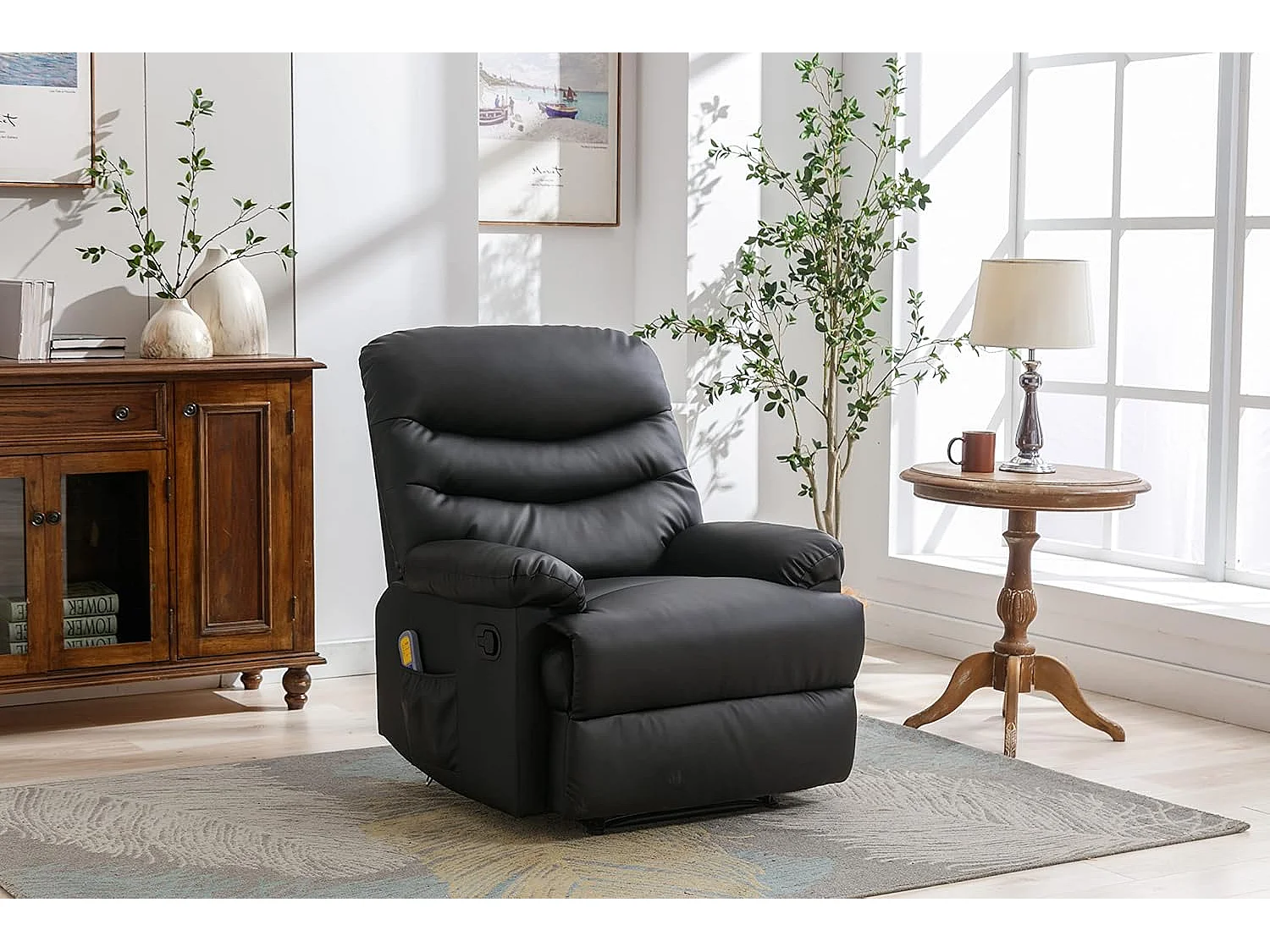 Sillón Relax con Reclinación Manual, Masaje Y Termoterapia. Modelo Roma, Negro